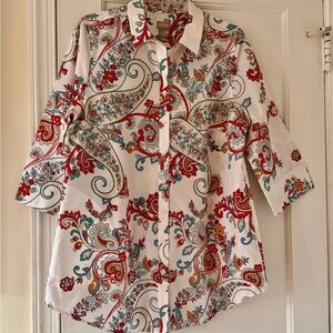 Chico’s No Iron Cotton  Paisley Pocket Tunic